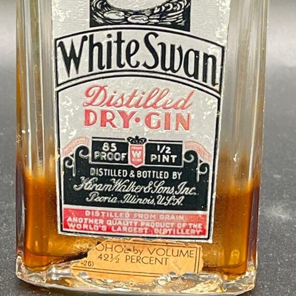 Vintage White Swan Dry Gin Hiram Walker & Sons 1/2 Pint Bottle 1920s-30s - Picture 4 of 8